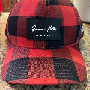 GRACE FOLLY Red and Black Plaid Hat.